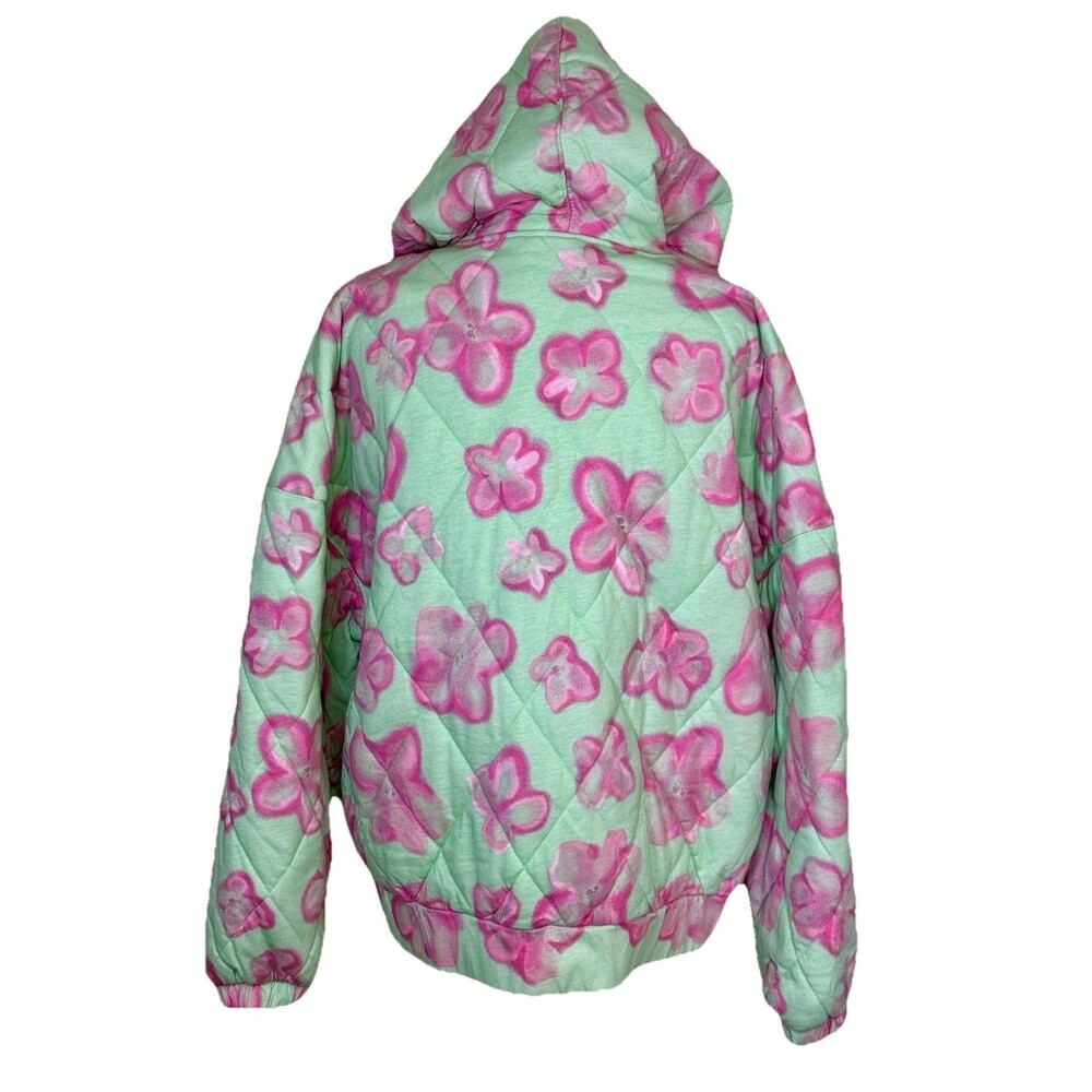 Women’s Mint Green Pink‎ Floral Quilted Hooded Jacket Candycore Whimsical XXL - Picture 3 of 9